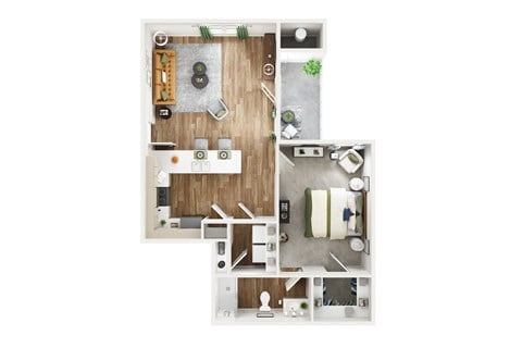 Floor plan for 1 bed, 1 bath, 785 sqft